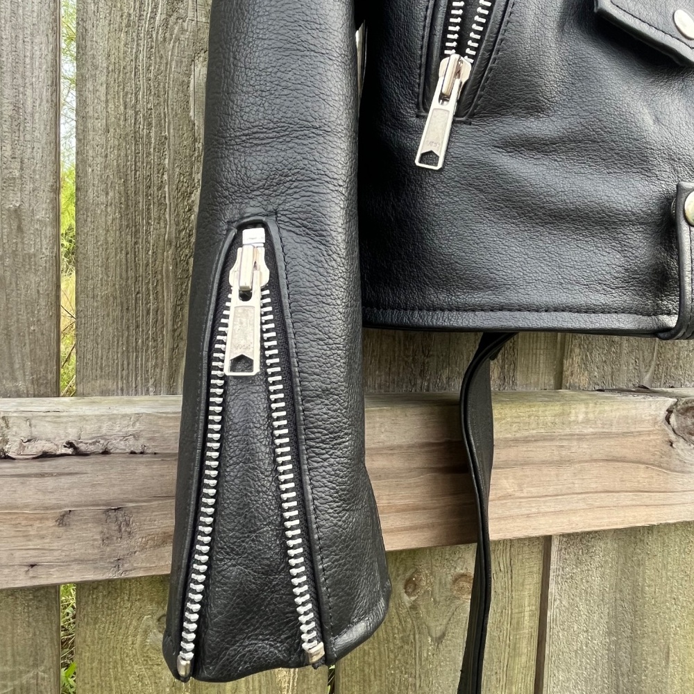 Straight To Hell Black Leather Moto Jacket Size L - Picture 4 of 12